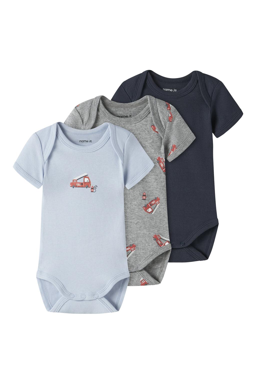 NAME IT BABY romper - blauw/grijs/donkerblauw (set van 3)