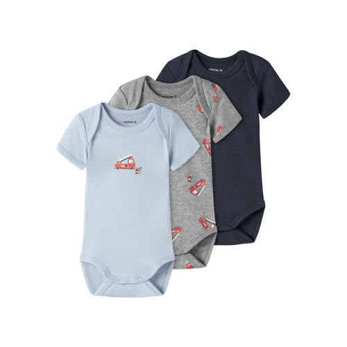 NAME IT BABY romper - set van 3 blauw/grijs/donkerblauw afbeelding