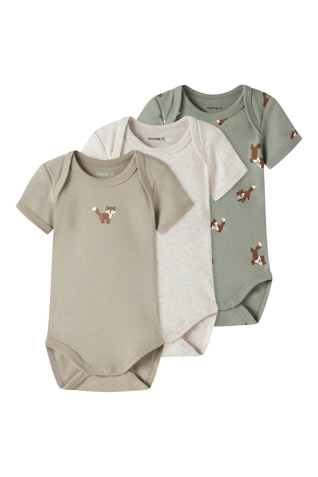 NAME IT BABY romper - bruin/groen/grijs (set van 3)