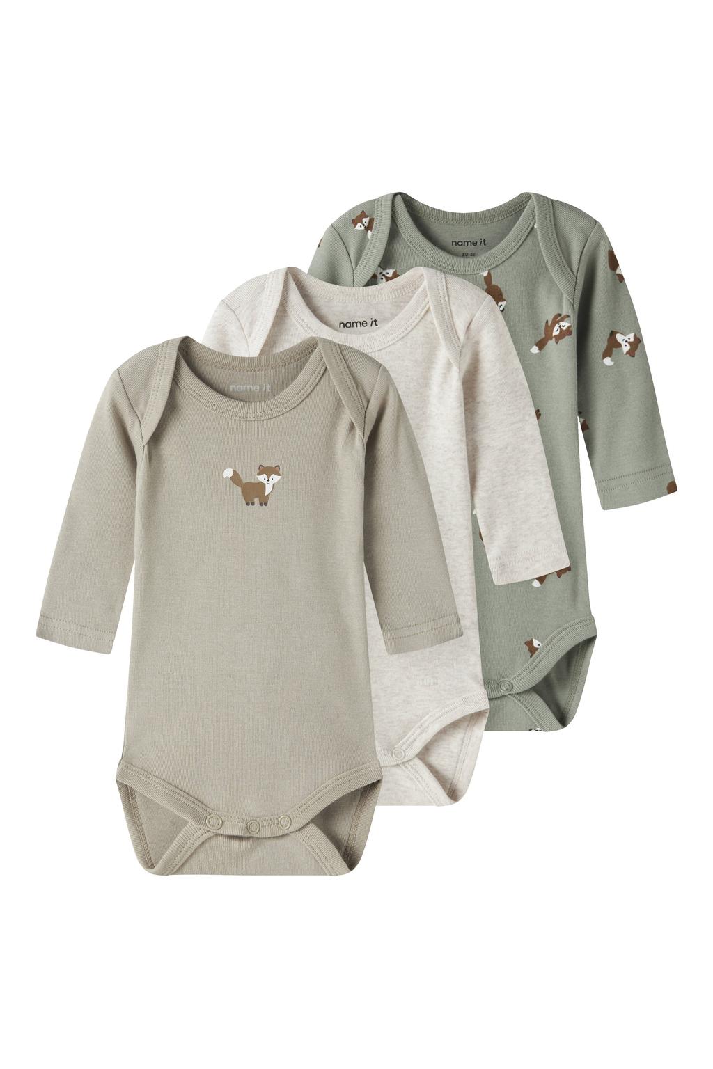 NAME IT BABY romper - bruin/groen/grijs (set van 3)