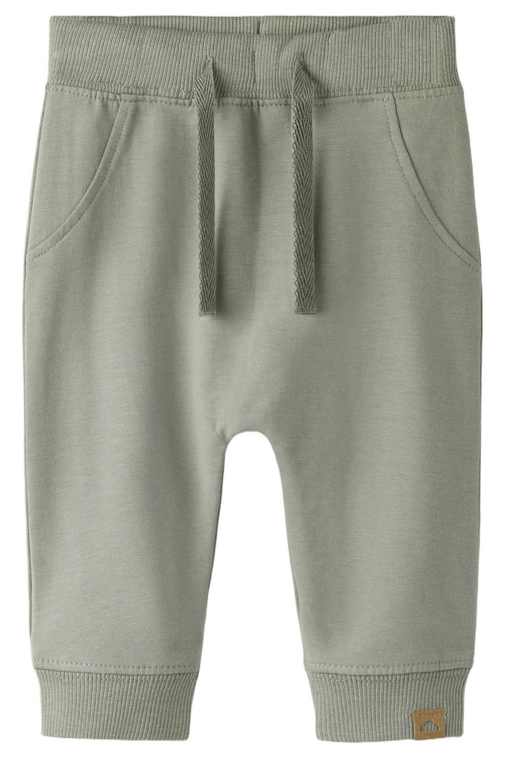 Groene jongens NAME IT BABY regular babybroek van katoen met elastische tailleband met koord en effen