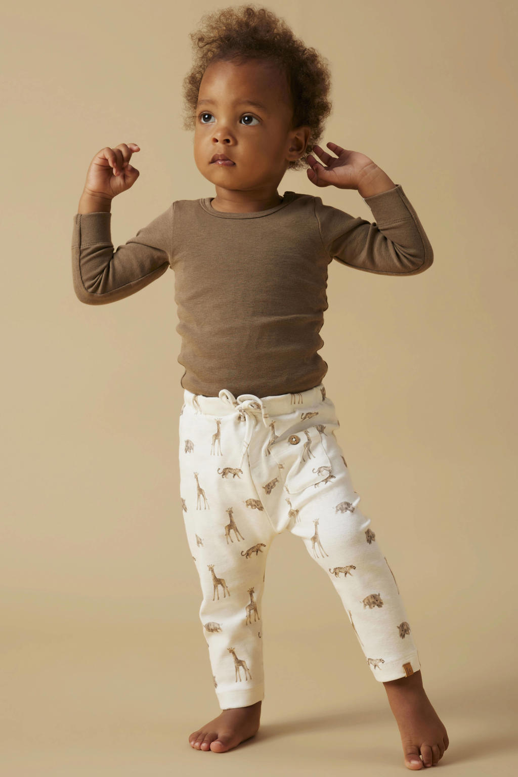 Ecru jongens LIL' ATELIER BABY casual broek van katoen met regular fit en elastische tailleband