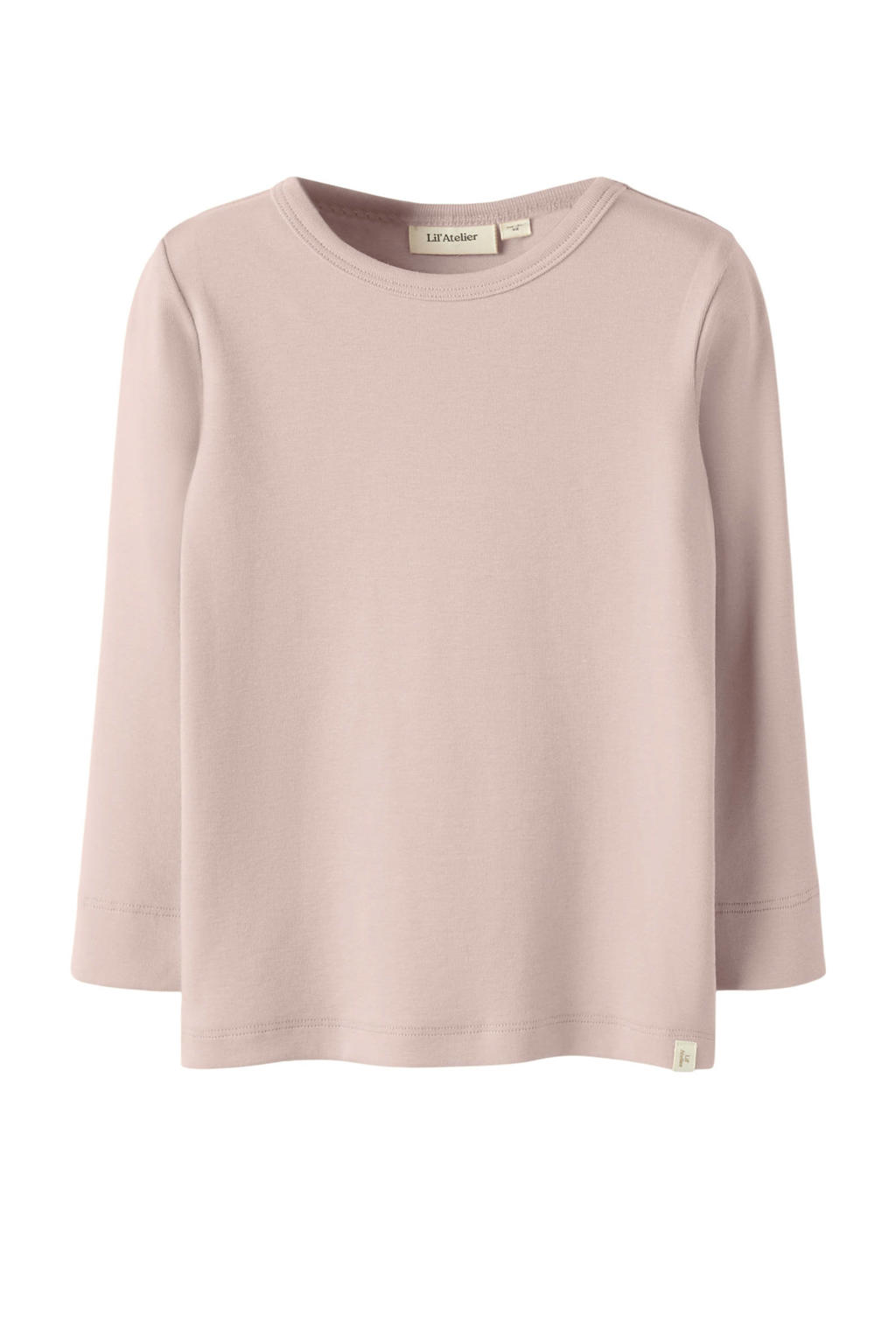 Lichtroze jongens en meisjes LIL' ATELIER MINI longsleeve van katoen met effen, lange mouwen en ronde hals