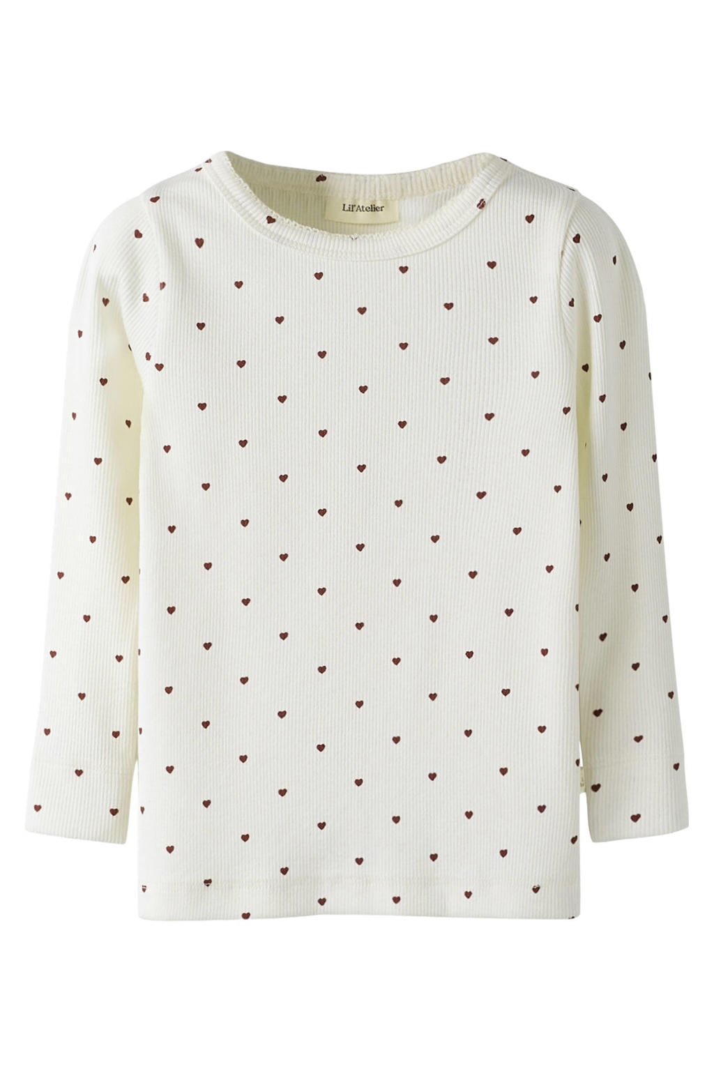 Wit en rode meisjes LIL' ATELIER MINI longsleeve van stretchkatoen met hartjesprint, lange mouwen, ronde hals en textuur