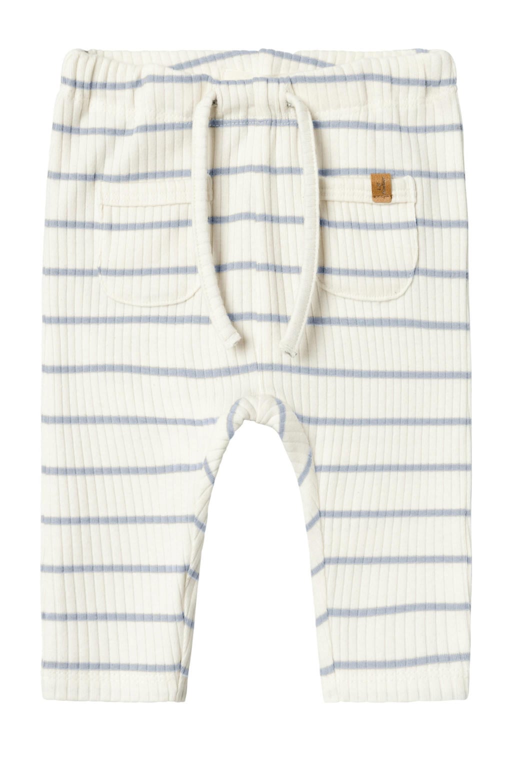 Ecru en blauwe jongens LIL' ATELIER BABY regular gestreepte babybroek van stretchkatoen met elastische tailleband met koord