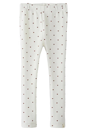 slim casual broek met hartjes wit/rood