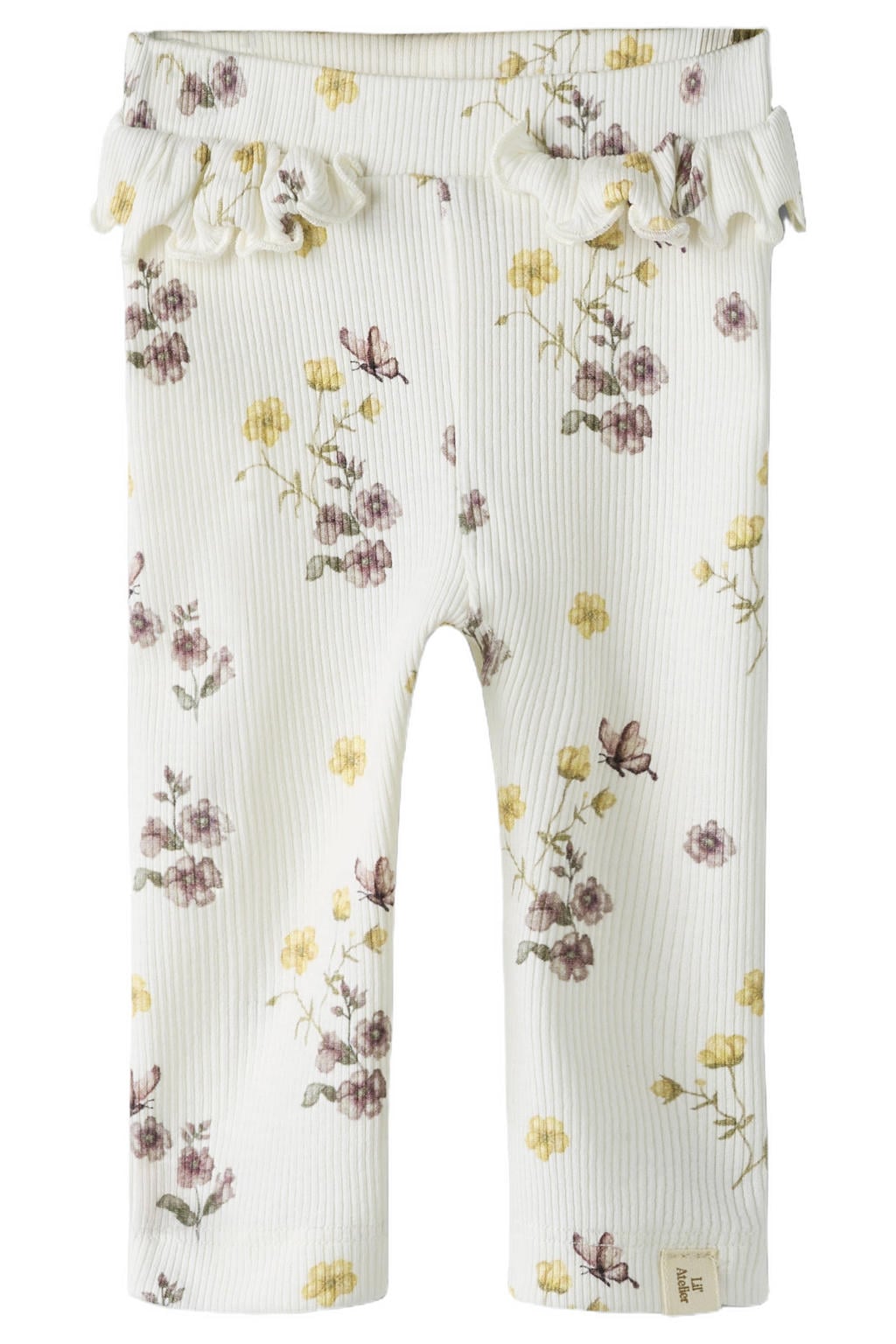 Ecru meisjes LIL' ATELIER BABY slim legging van stretchkatoen met elastische tailleband en bloemenprint