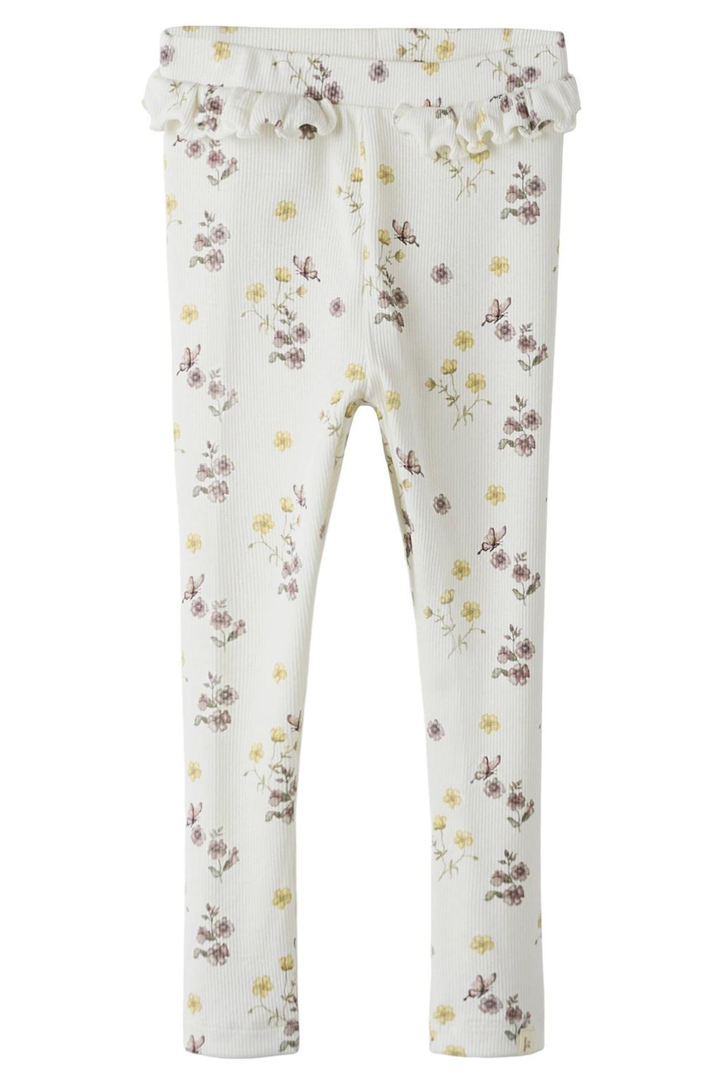 Ecru meisjes LIL' ATELIER MINI slim legging van stretchkatoen met regular waist, elastische tailleband en bloemenprint