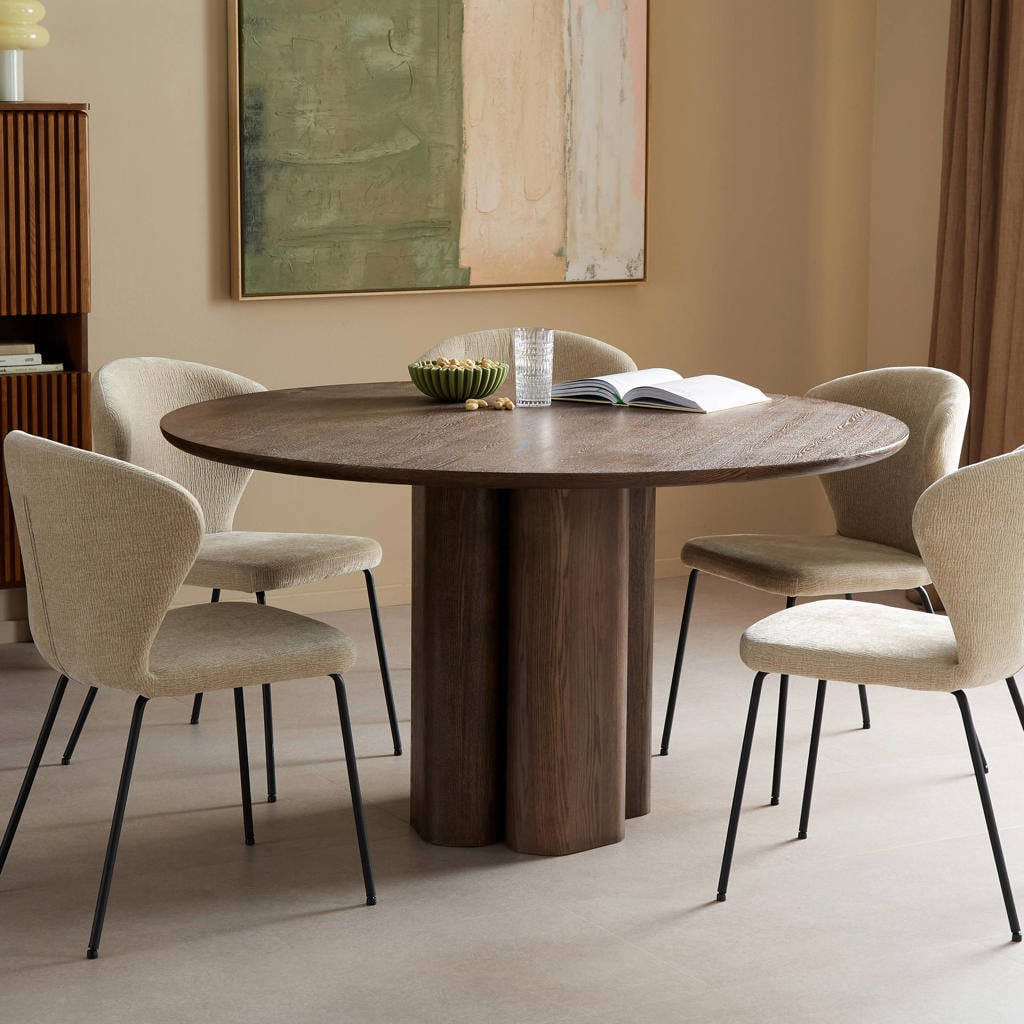 NOUS Living ronde houten eettafel Hexan Ø140 cm - donkerbruin