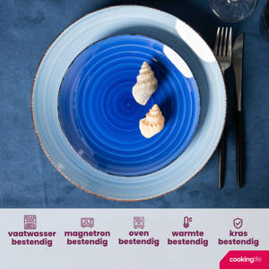 Serviesset Delice Blauw 18-delig / 6 personen - 6 dinerborden, 6 diepe borden en 6 ontbijtborden