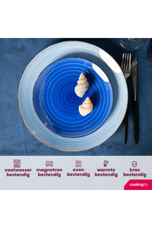 Serviesset Delice Blauw 18-delig / 6 personen - 6 dinerborden, 6 diepe borden en 6 ontbijtborden