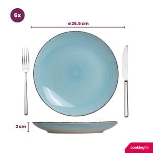 Serviesset Delice Blauw 18-delig / 6 personen - 6 dinerborden, 6 diepe borden en 6 ontbijtborden