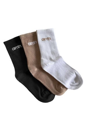 sportsokken - wit/beige/zwart (set van 3)