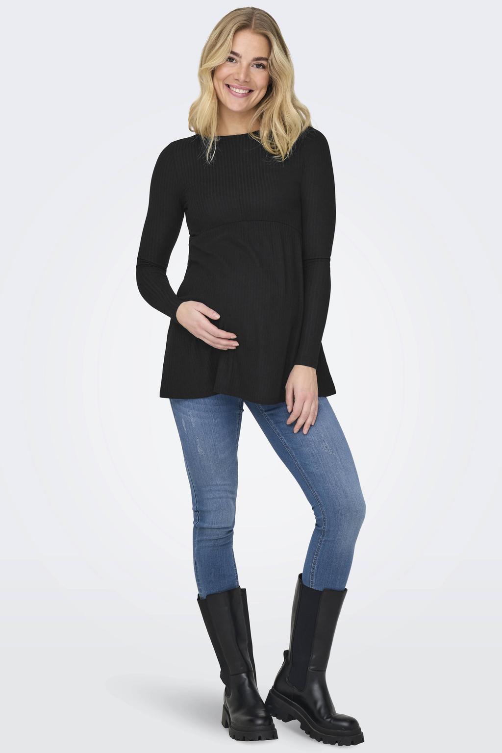 ONLY MATERNITY zwangerschaps top zwart rib gebreid