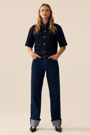 straight leg jeans dark blue denim