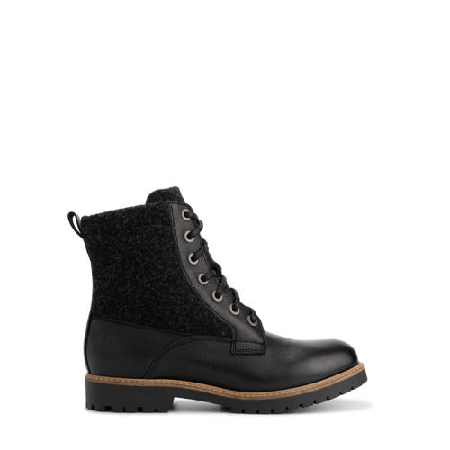 Travelin Folge gevoerde leren veterboots zwart afbeelding
