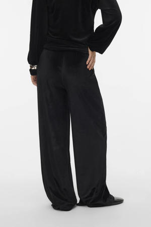 fluwelen wide leg high waist zwangerschaps broek zwart