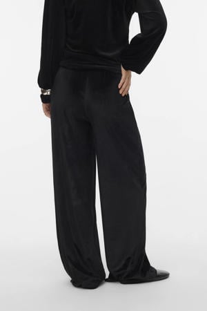 fluwelen wide leg high waist zwangerschaps broek zwart