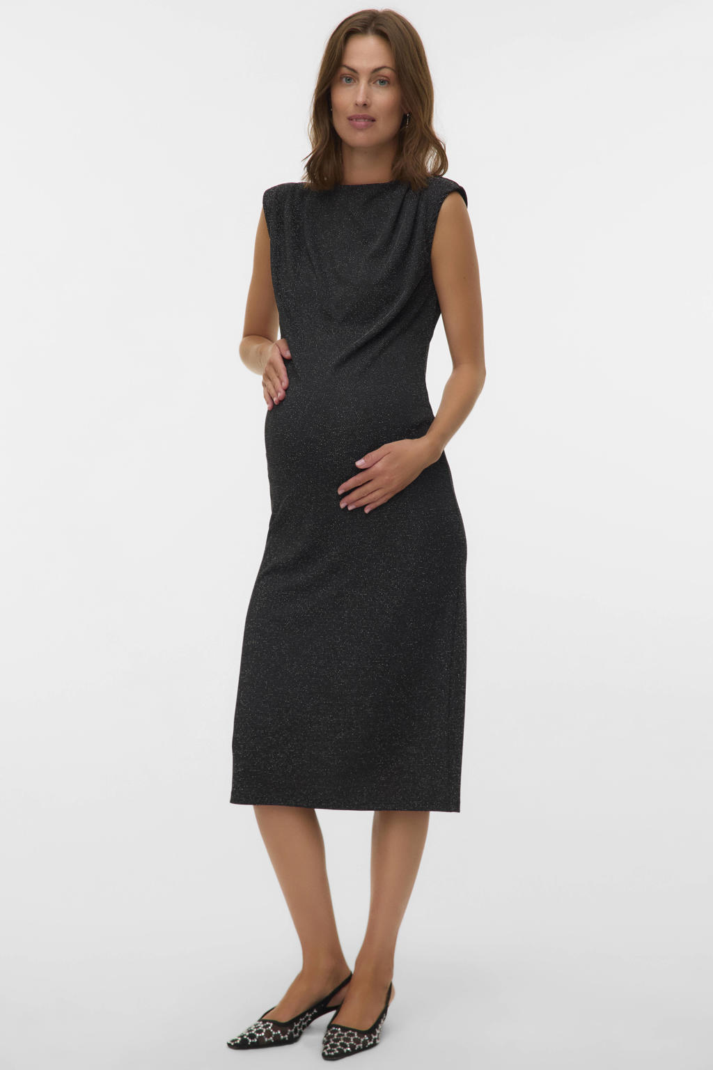 MAMALICIOUS zwangerschaps midi jurk met glitter zwart