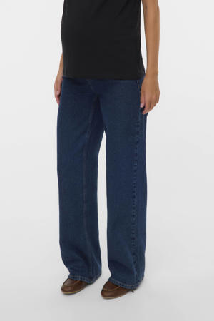 low waist zwangerschaps wide leg jeans dark blue denim