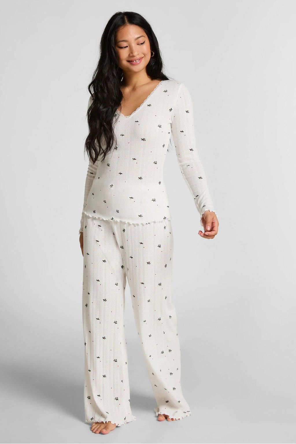 Hunkemöller pyjamatop Pointelle wit