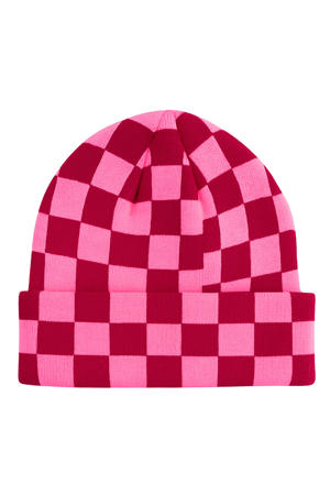 geruite muts roze/rood