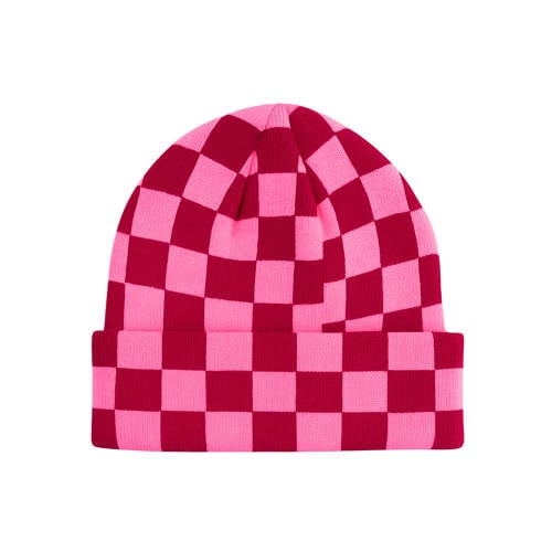 Pinned by K geruite muts roze/rood afbeelding