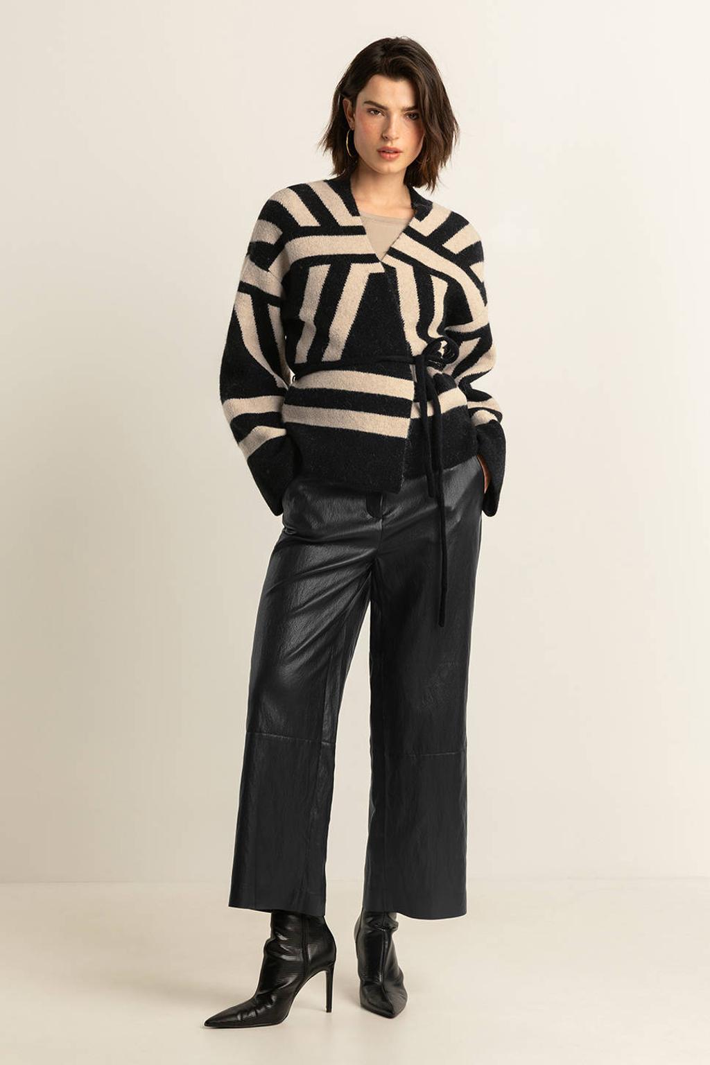 Zwarte dames Expresso imitatieleren wide leg high waist culotte met rits, haak- en knoopsluiting