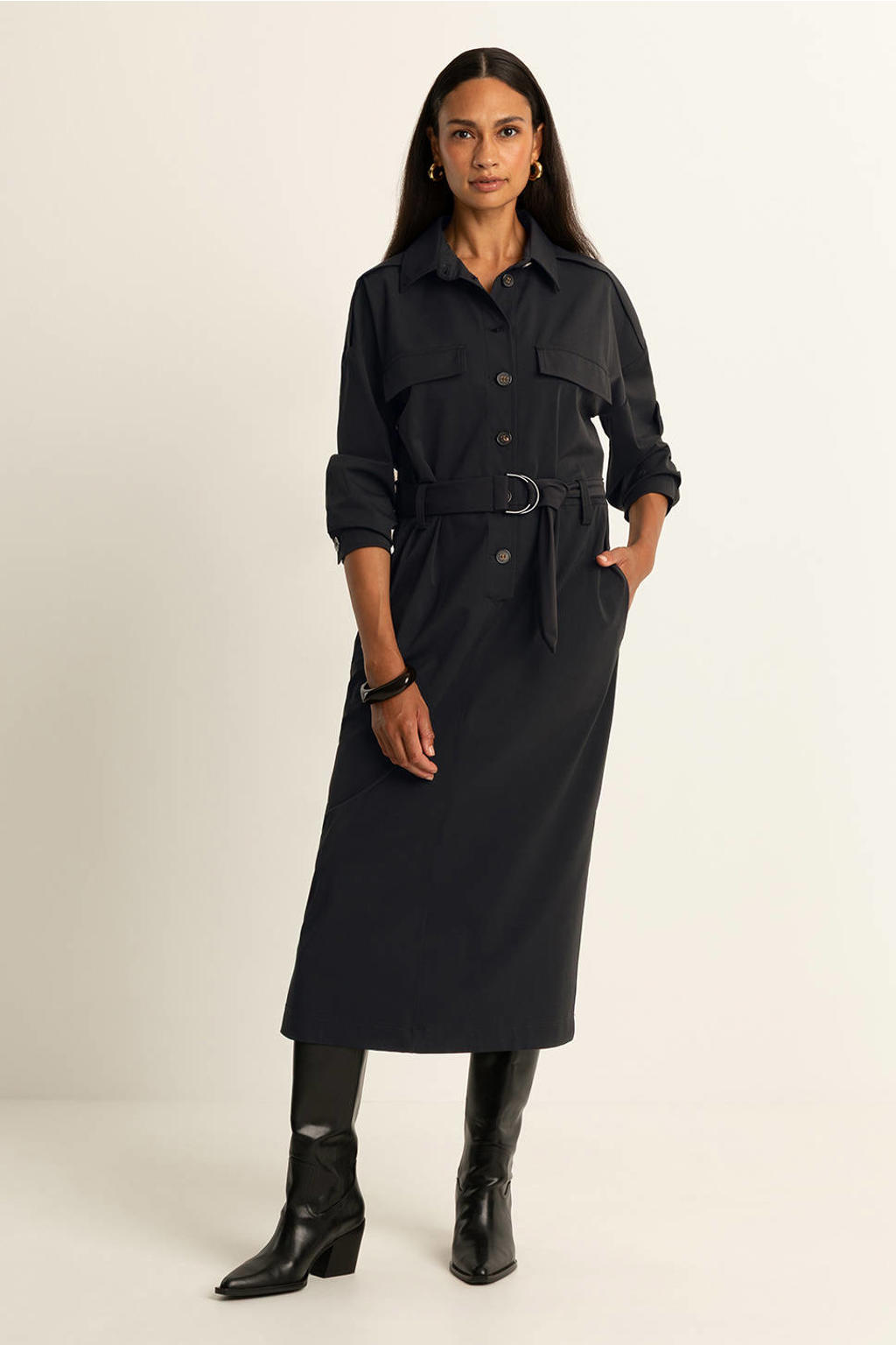 WE Fashion Curve denim blousejurk light blue denim