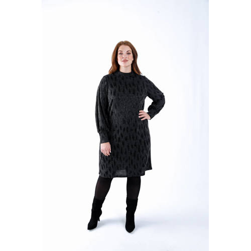 Paprika midi jurk met glitter antraciet afbeelding