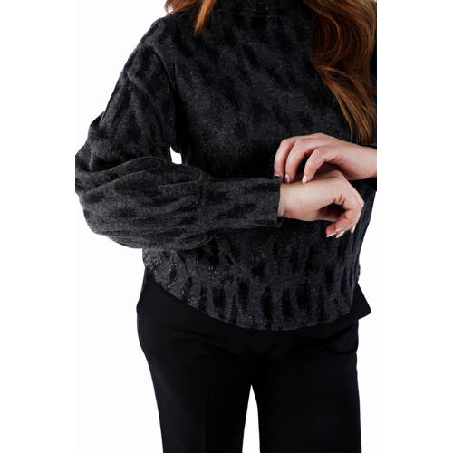 Paprika pullover met panterprint antraciet met lurex afbeelding