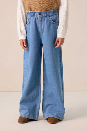 high waist wide leg jeans medium blue denim