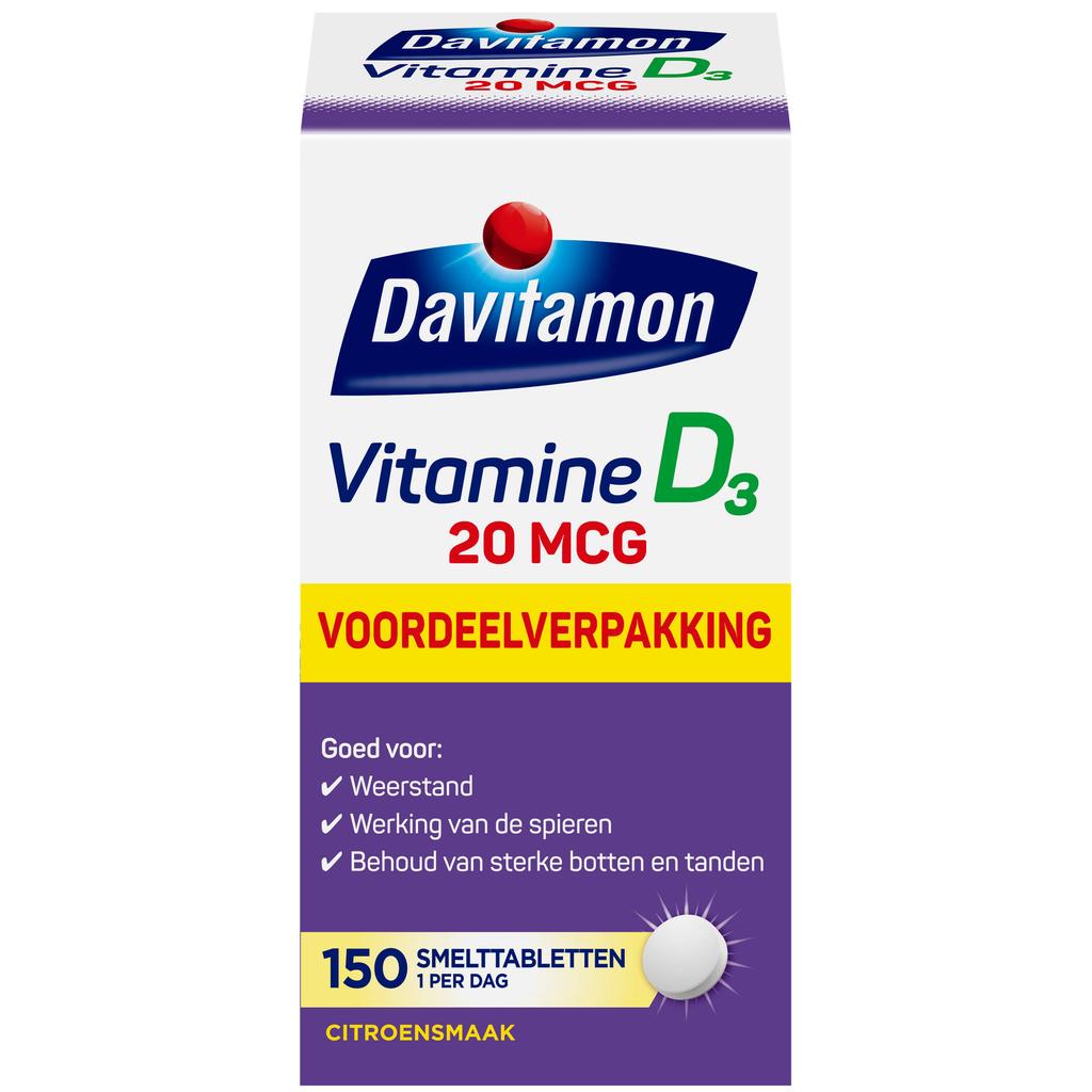 Davitamon Vitamine D3 20 mcg smelttabletten - hoog gedoseerd - 150 stuks