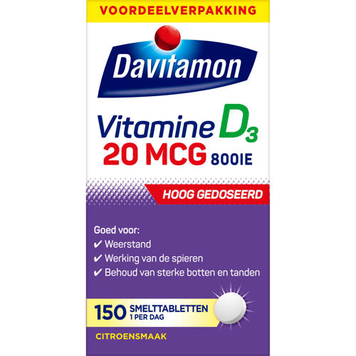 Davitamon Vitamine D3 20 mcg smelttabletten - hoog gedoseerd - 150 stuks afbeelding