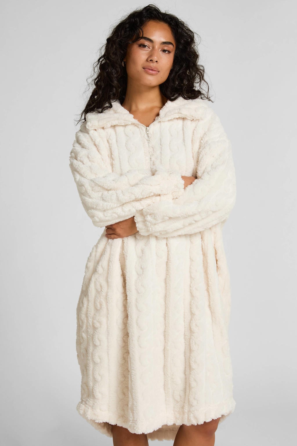 Hunkemöller fleece loungejurk gebroken wit