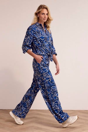 wide leg high waist casual broek blauw