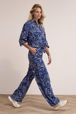 wide leg high waist casual broek blauw