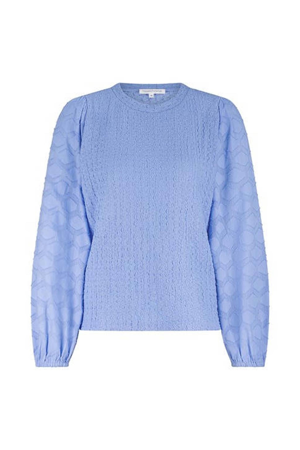 Blauwe dames Tramontana top van polyester met lange mouwen, ronde hals en textuur
