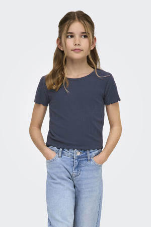 T-shirt rib gebreid grijsblauw