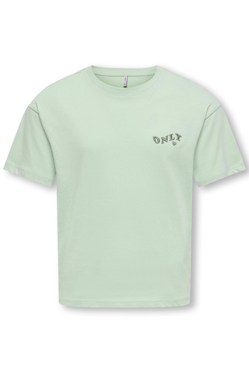 Turquoise meisjes KIDS ONLY GIRL T-shirt van katoen met effen, korte mouwen, ronde hals en borduursels
