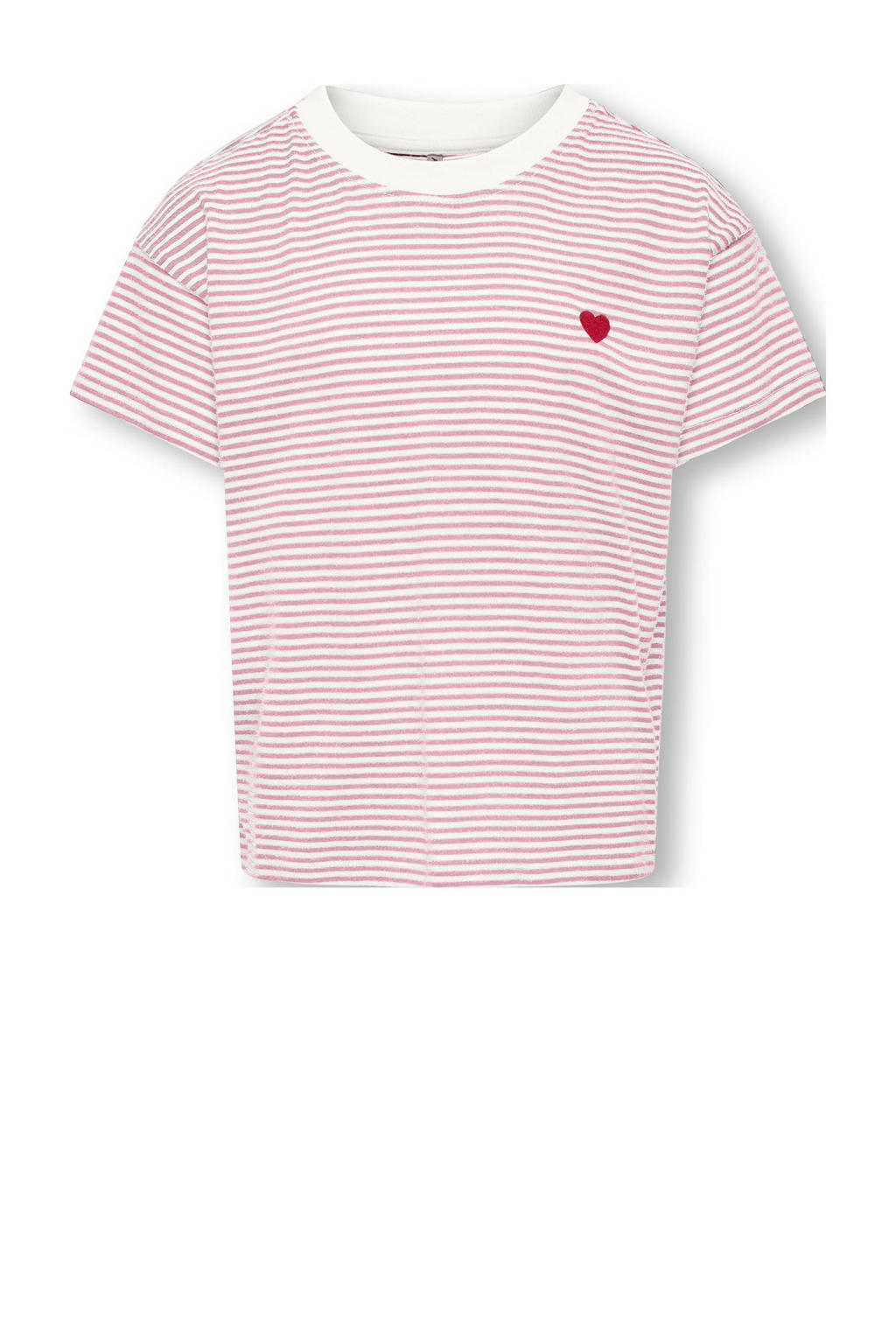 Lichtroze en witte meisjes KIDS ONLY GIRL gestreepte T-shirt van katoen met korte mouwen en ronde hals
