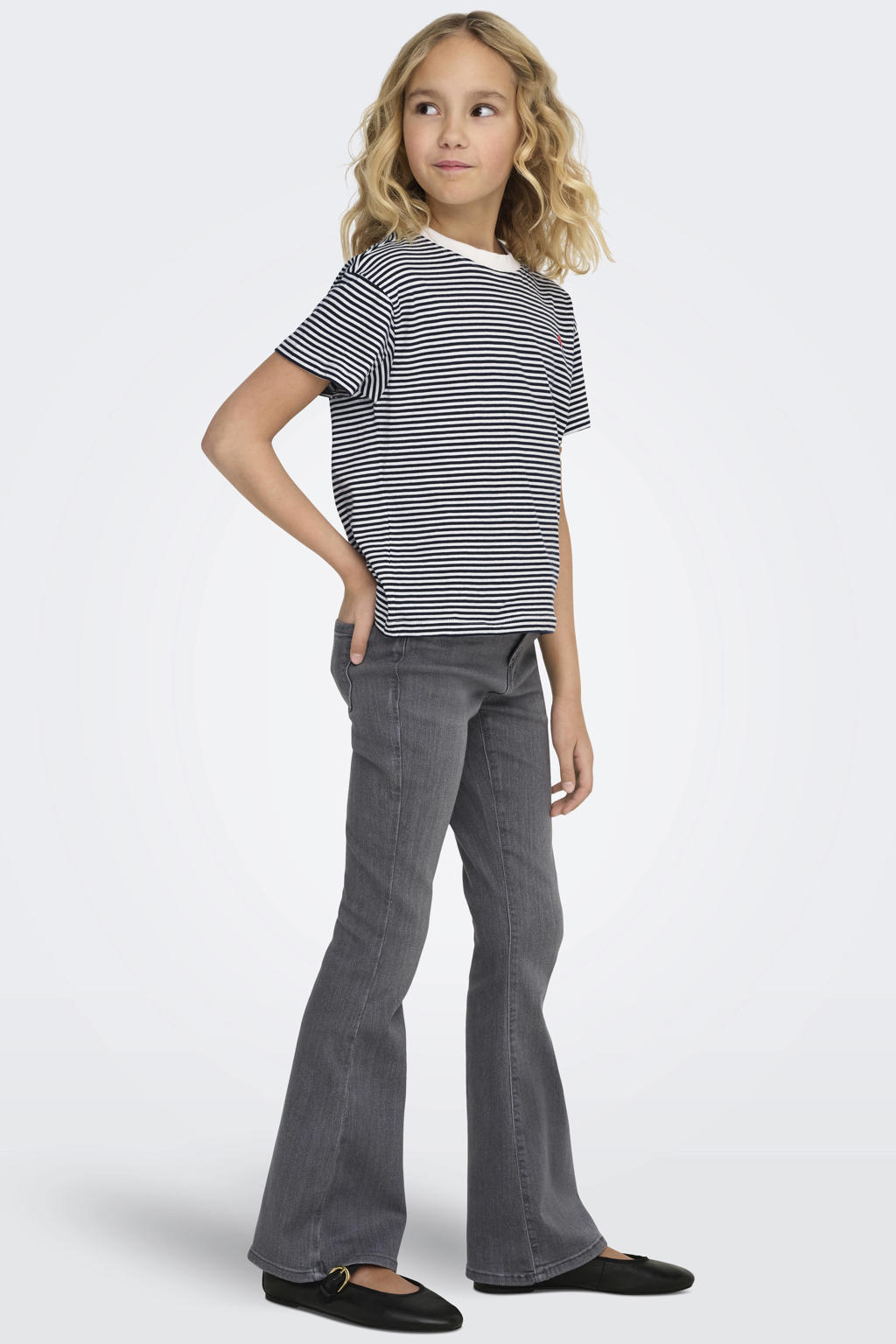 Donkerblauw en witte meisjes KIDS ONLY GIRL gestreepte T-shirt van katoen met korte mouwen en ronde hals