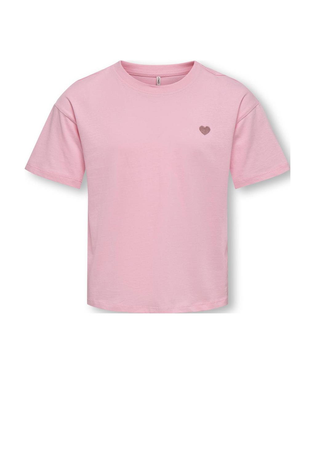 Roze meisjes KIDS ONLY GIRL T-shirt van katoen met effen, korte mouwen en ronde hals