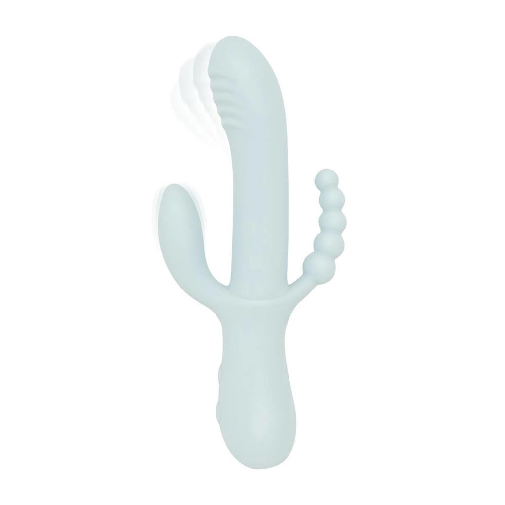 Good Vibes Only Soft Siliconen Roterende Triple Rabbit vibrator - Sage