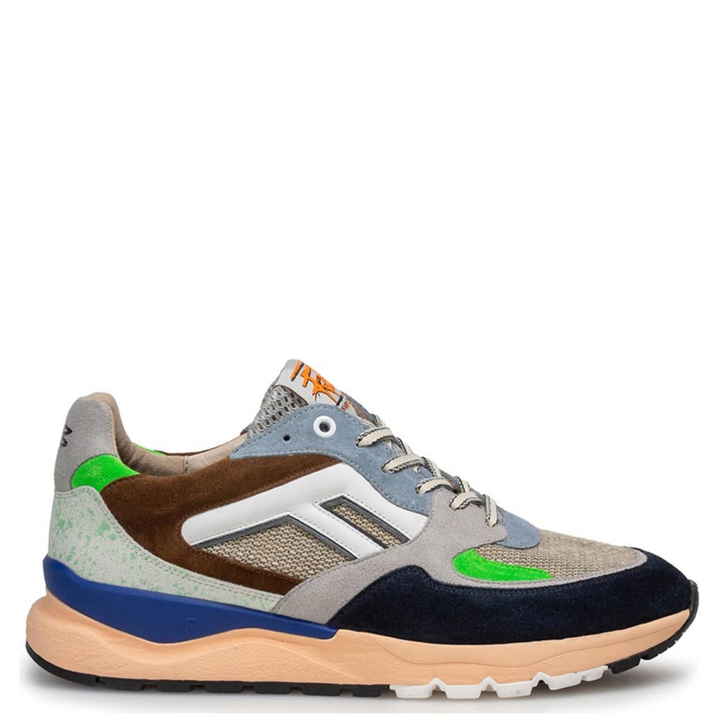 Bruin, grijs en blauwe heren Floris van Bommel sneakers van suède en textiel met veters