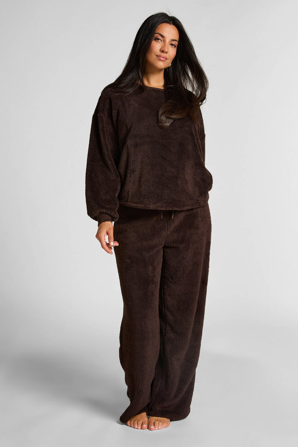 Hunkemöller teddy loungetop donkerbruin