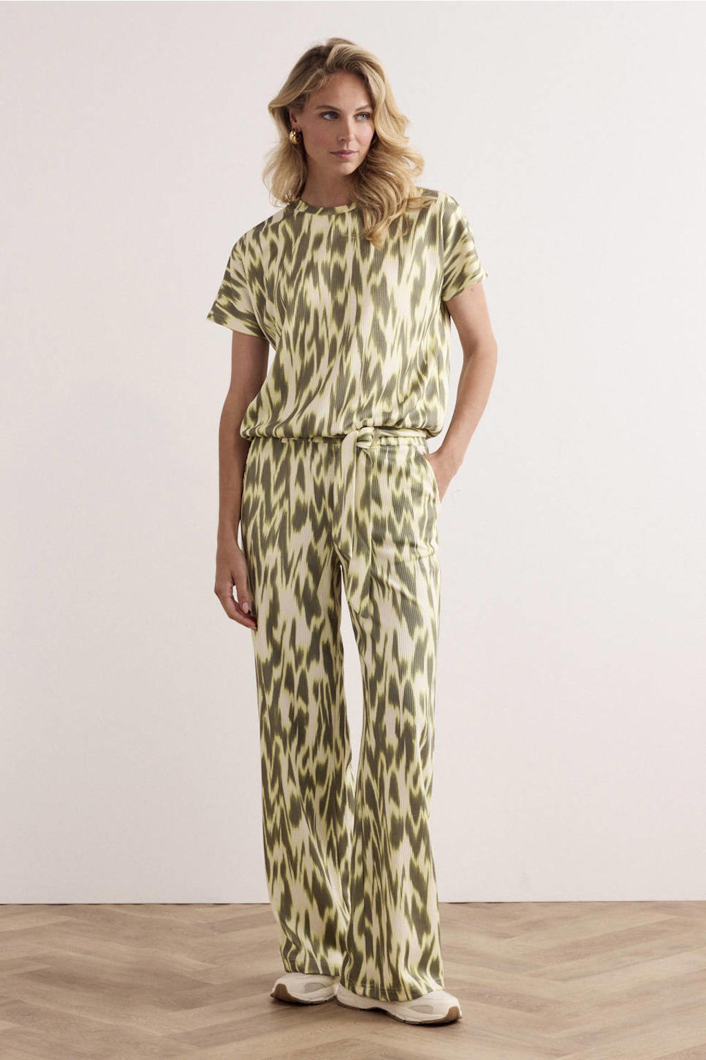 Groene dames Tramontana straight high waist broek van polyester met elastische tailleband