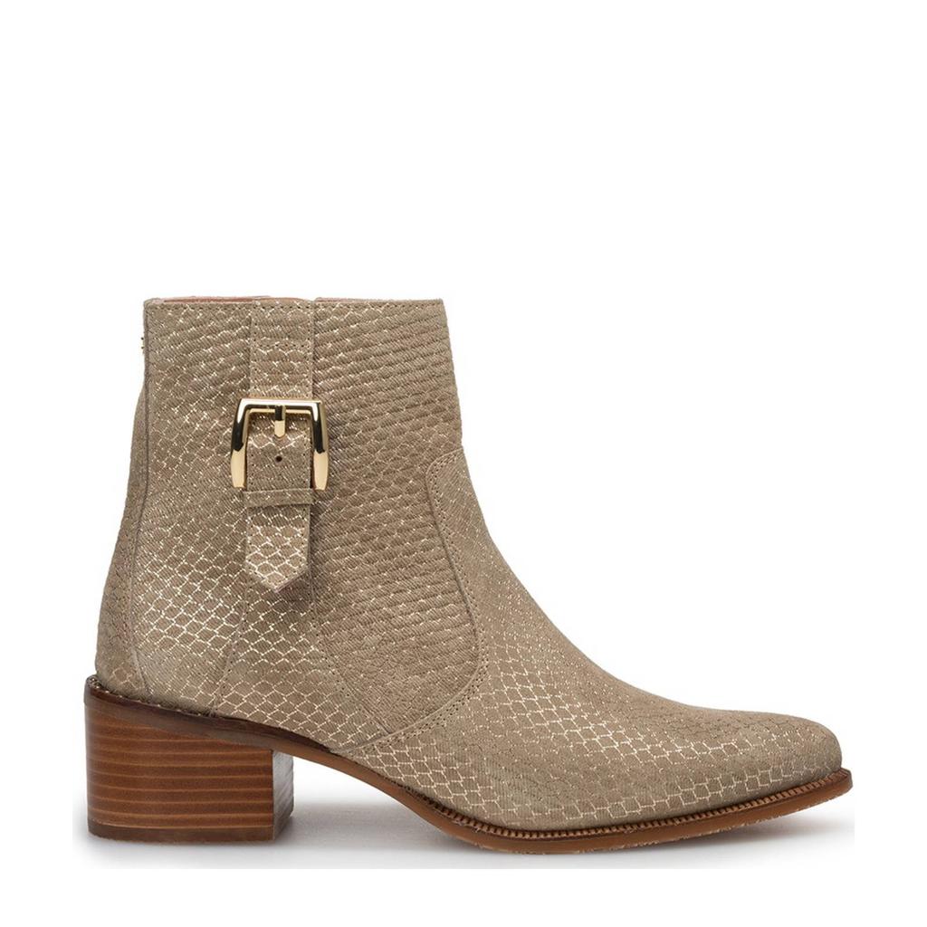 Taupe dames Floris van Bommel Evi 05.03 Evi 05.07 suède enkellaarzen met ritssluiting