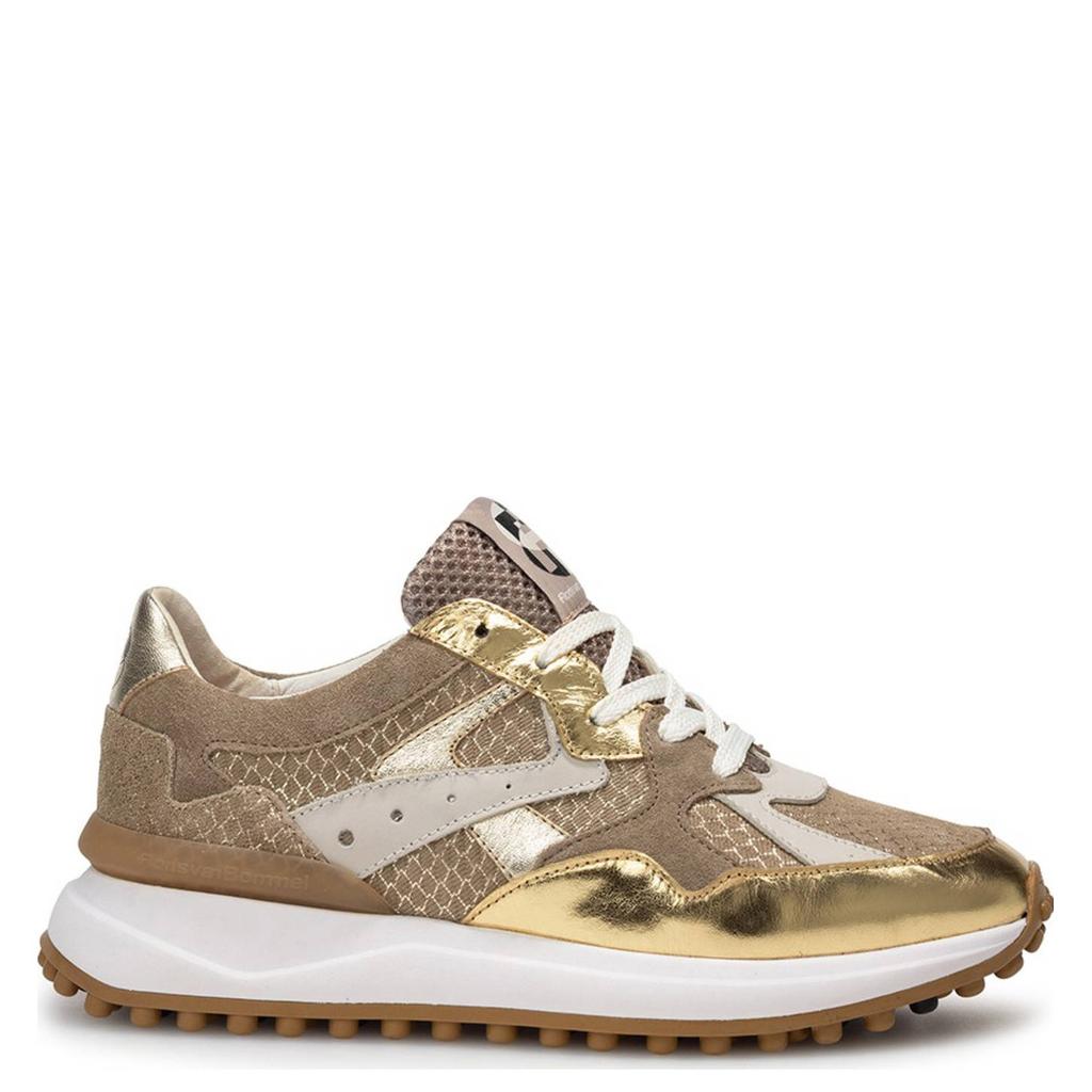 Bruin en gouden dames Floris van Bommel Noppi 46.01 leren sneakers met veters