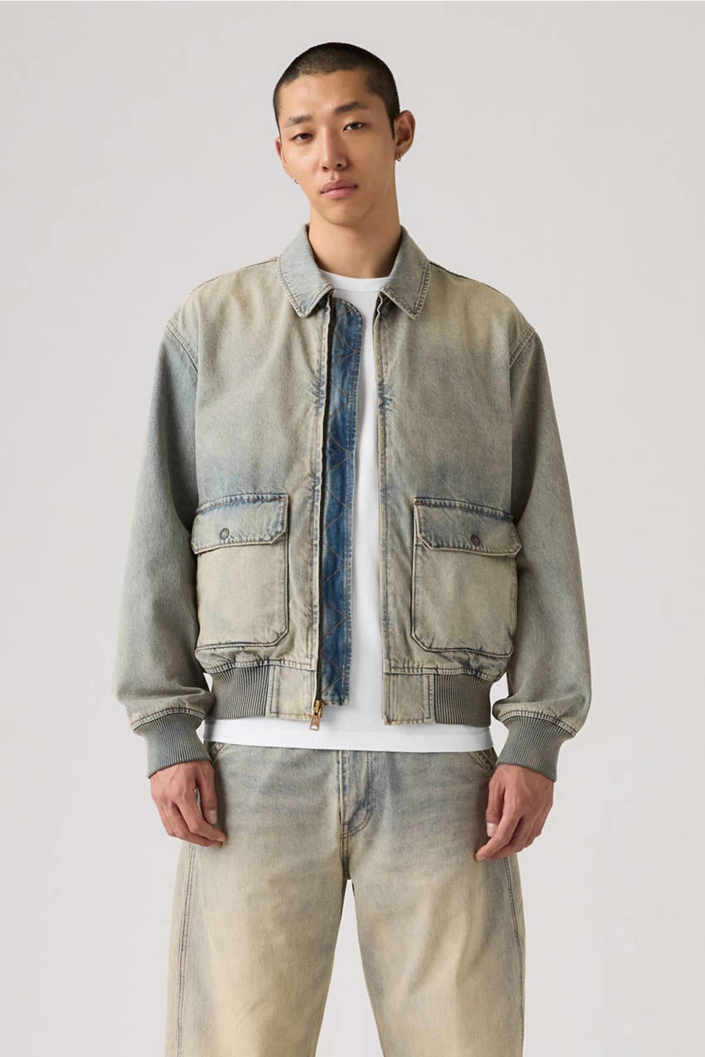 Blauwe heren Levi's spijkerjas van denim met effen, lange mouwen, klassieke kraag en ritssluiting